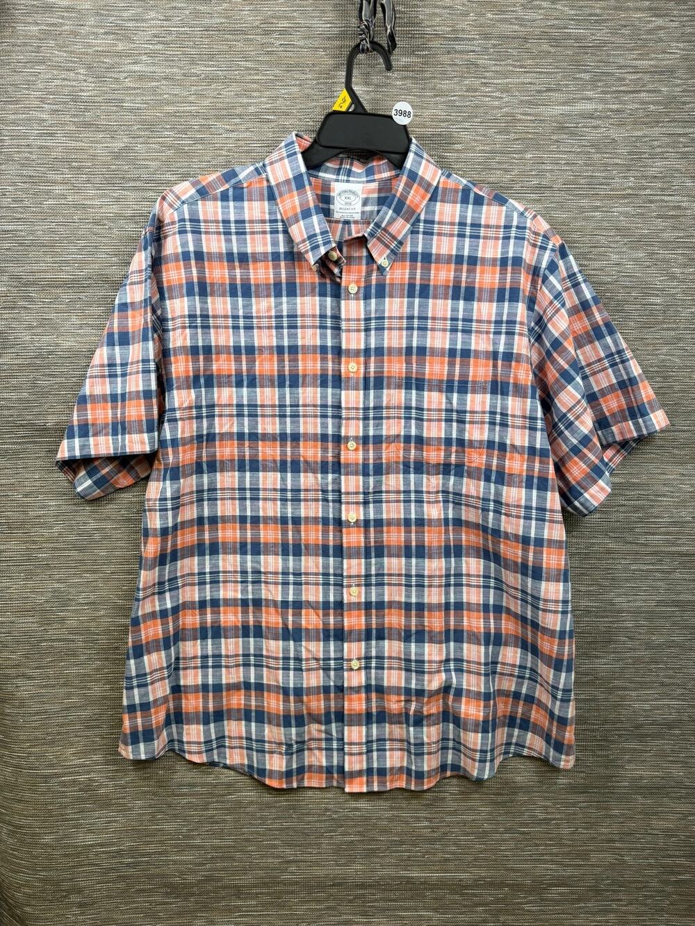Brooks Brothers Shirt Mens 2XL Blue Orange Plaid Regent Fit 1818 Button Up